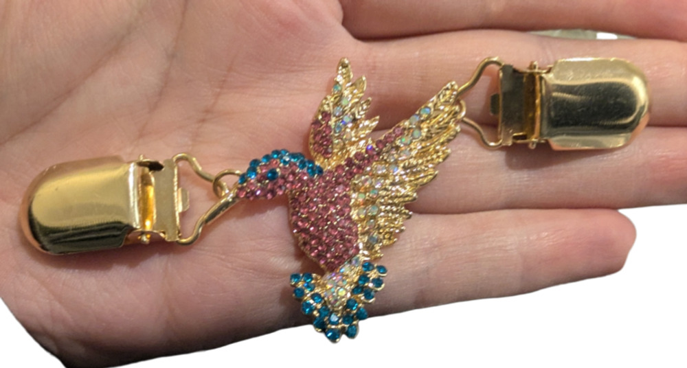 Hummingbird Cardigan Clip Rhinestone Gold Sweater Pin